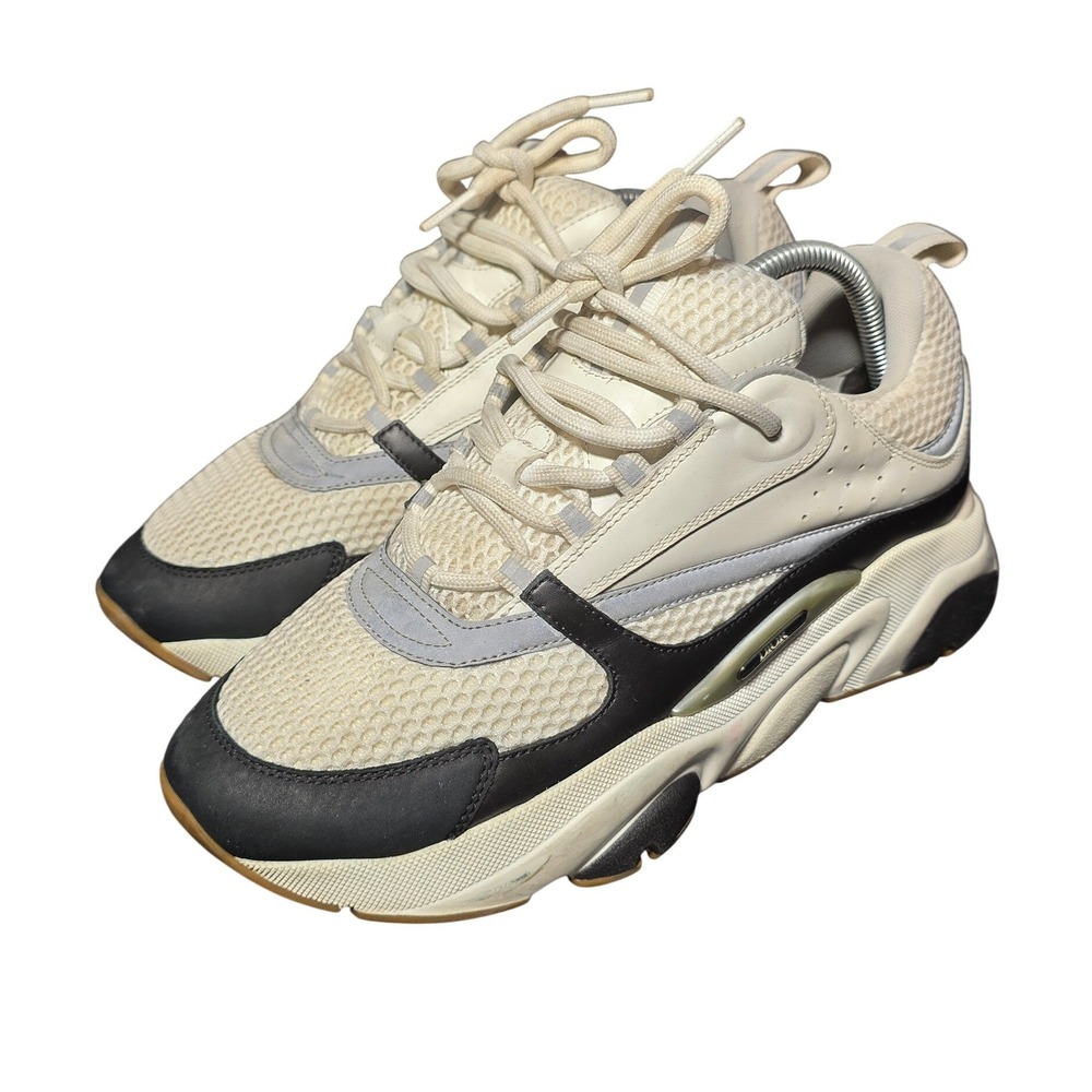 Dior B22 Sneakers Mens Cream White Black Mesh Calfskin Luxury Shoes